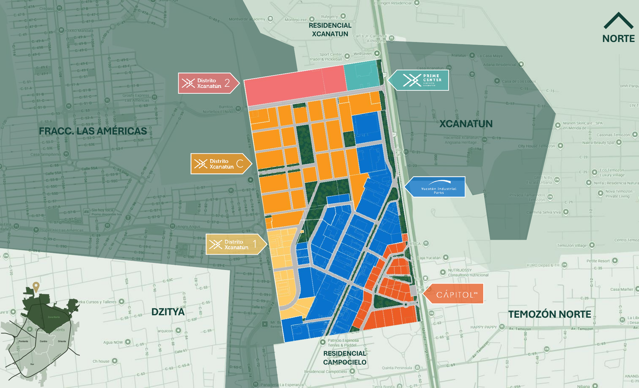 Mapa de contexto urbano de Parque Industrial Yucatán en el norte de Mérida